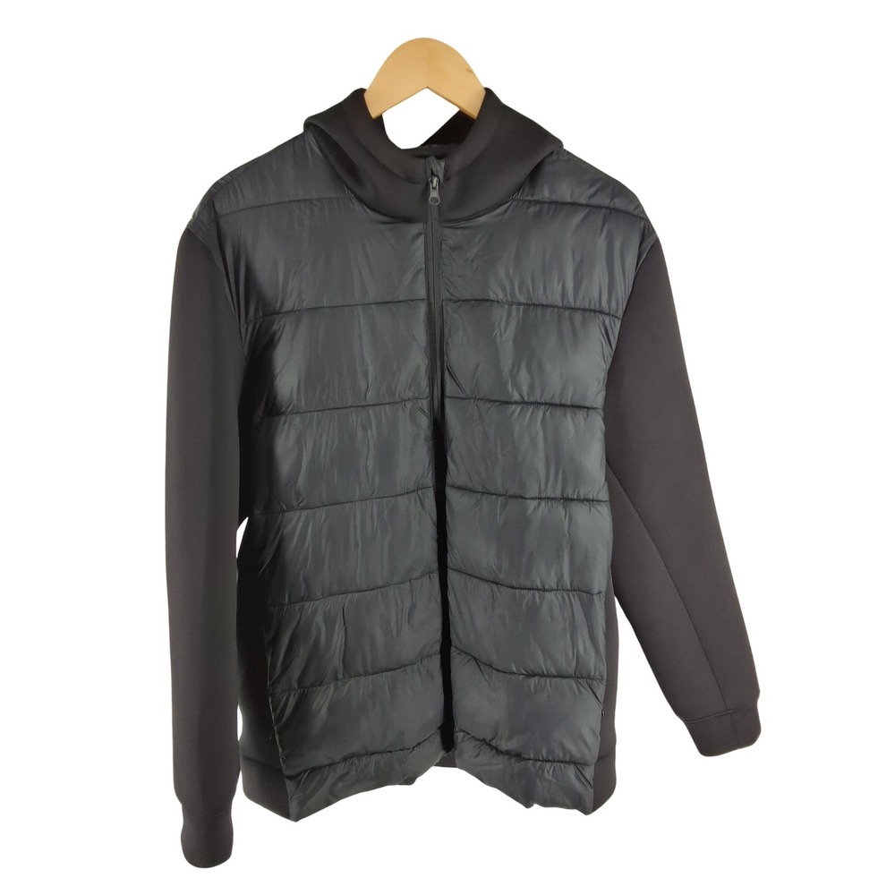 Dip Mens Black Hybrid Puffer Jacket Quilted Hooded Full Zip Size L